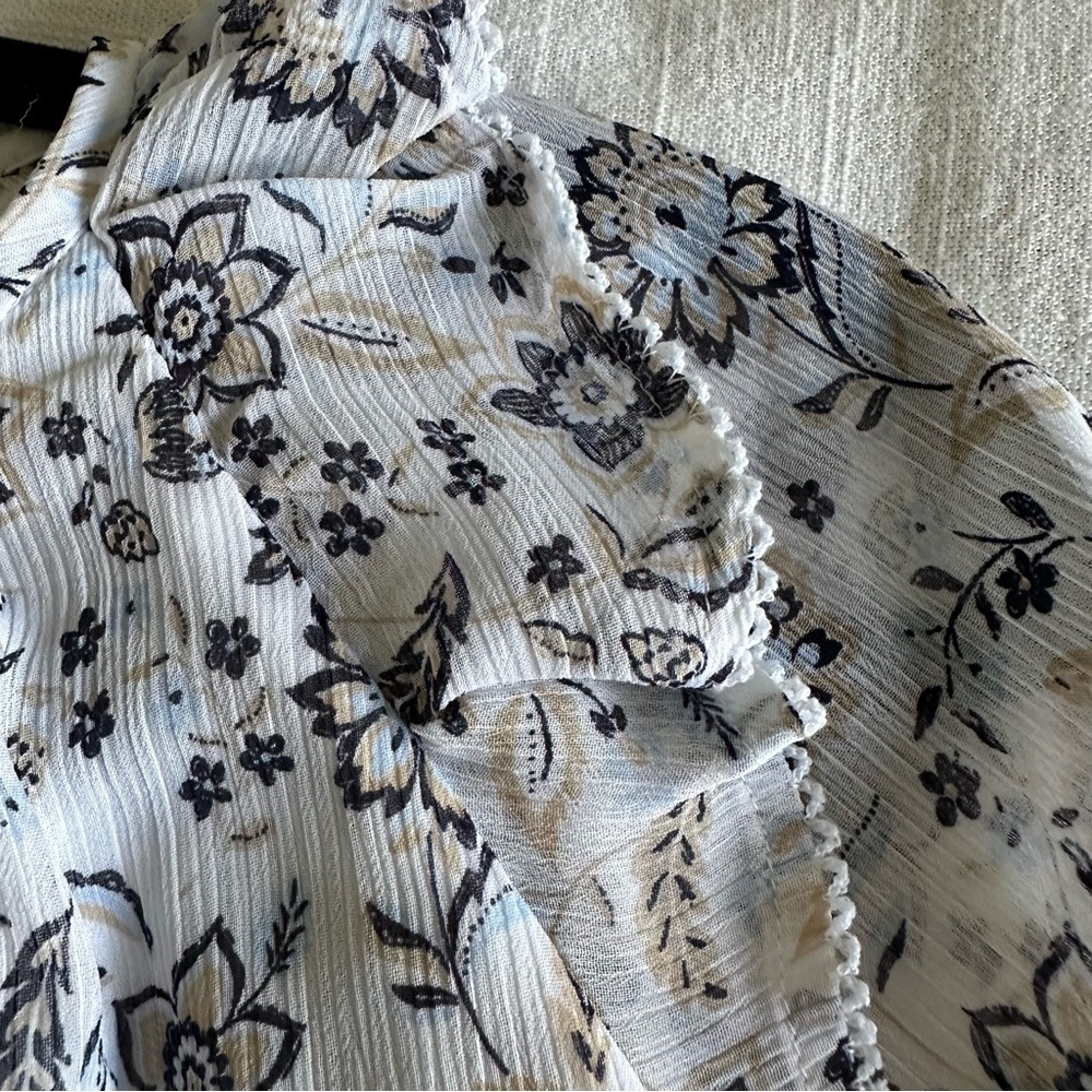 Ann Taylor Womens S Puff Sleeve Semi Sheer Ruffle Floral Top Boho Cottagecore - Picture 8 of 14